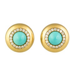 HEMMERLE Turquoise Diamond & Gold Earclips