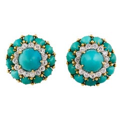 DAVID WEBB Diamond Turquoise Platinum Gold Earrings