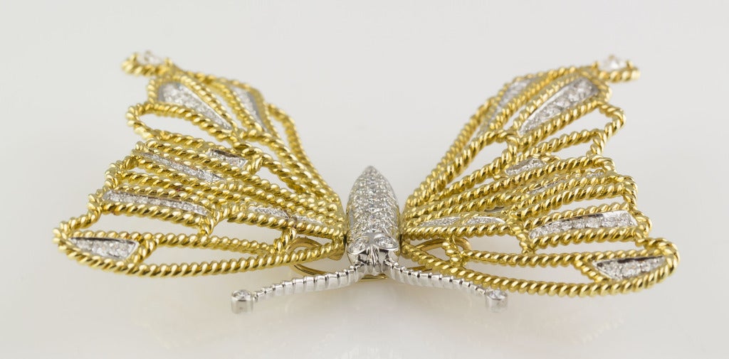 Contemporary Verdura Diamond Gold Platinum Butterfly Brooch