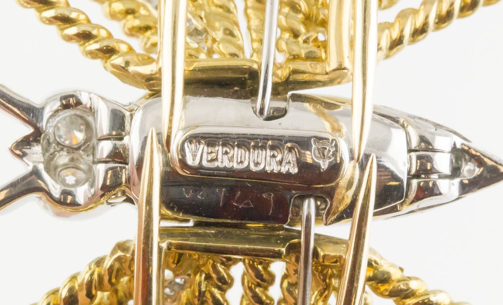 Women's Verdura Diamond Gold Platinum Butterfly Brooch