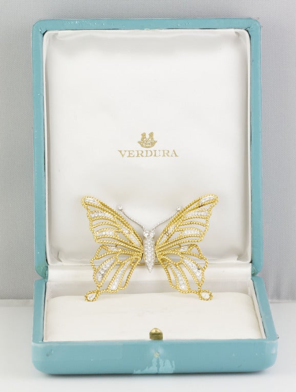 Verdura Diamond Gold Platinum Butterfly Brooch 1