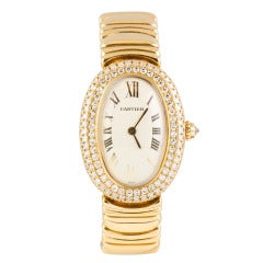Cartier Lady's Yellow Gold and Diamond Baignoire Bracelet Watch