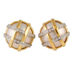 VERDURA Diamond Platinum Gold Mother of Pearl Earrings