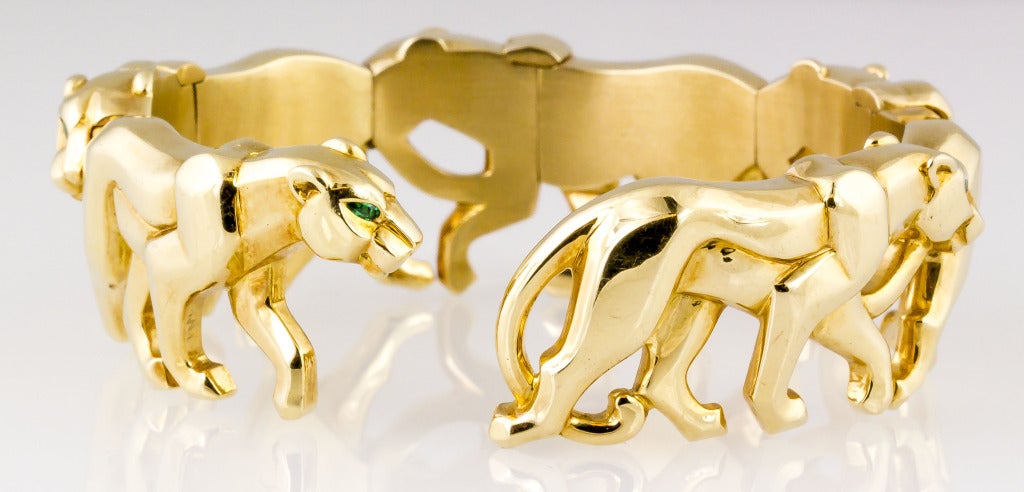 Contemporary Cartier Panther Emerald Gold Cuff Bracelet