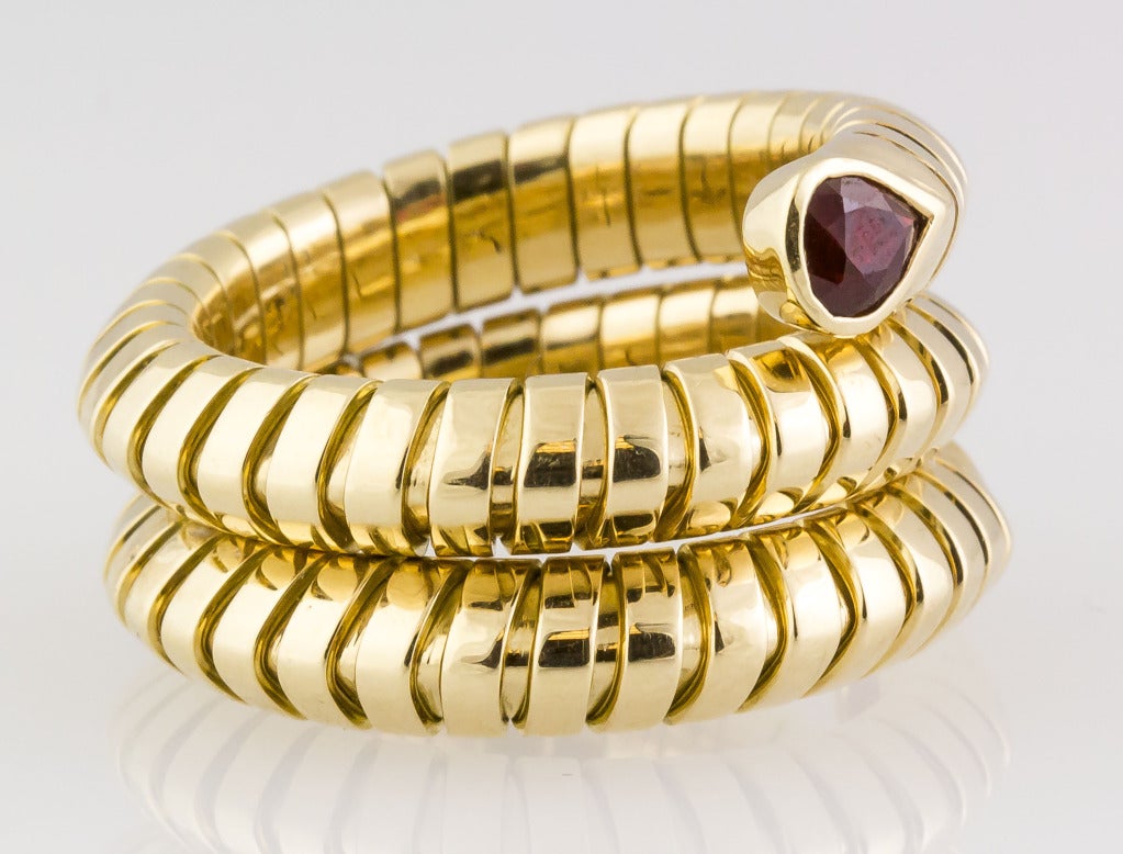 Contemporary Marina B. Ruby and Gold Flexible Coil Ring