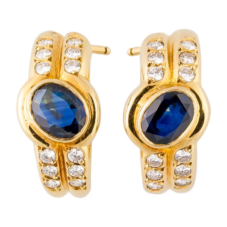 TIFFANY & CO. Diamond Sapphire & Gold Hoop Earrings