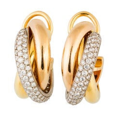 CARTIER Trinity Diamond Gold Hoop Earrings Clips