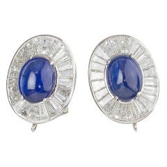 Van Cleef & Arpels Cabochon Sapphire Diamond Platinum Earrings