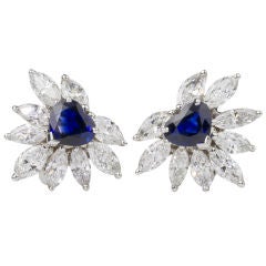 CLAUDE BEHAR 18K White Gold Sapphire Diamond Earrings