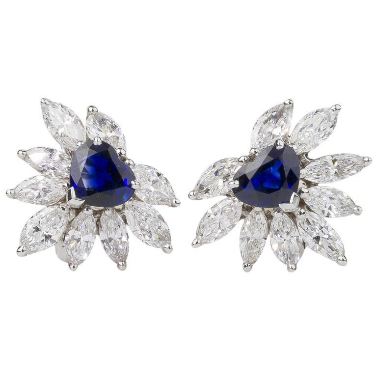 CLAUDE BEHAR 18K White Gold Sapphire Diamond Earrings