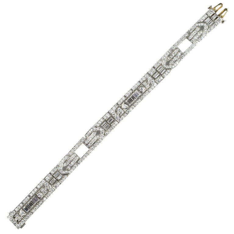 Art Deco Platinum 12 Carat Diamond Bracelet For Sale