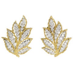 BUCCELLATI 18k White Yellow Gold Diamond Leaf Earrings