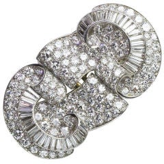 Antique FRENCH Deco Platinum 18.0cts Diamond Double-Clip Brooch