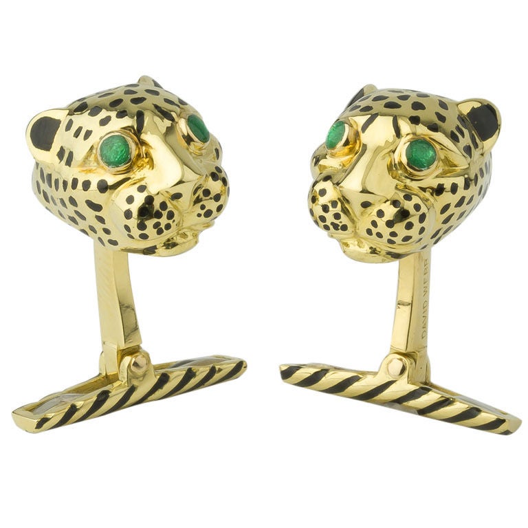 DAVID WEBB Gold Enamel Spotted Leopard Cufflinks at 1stdibs