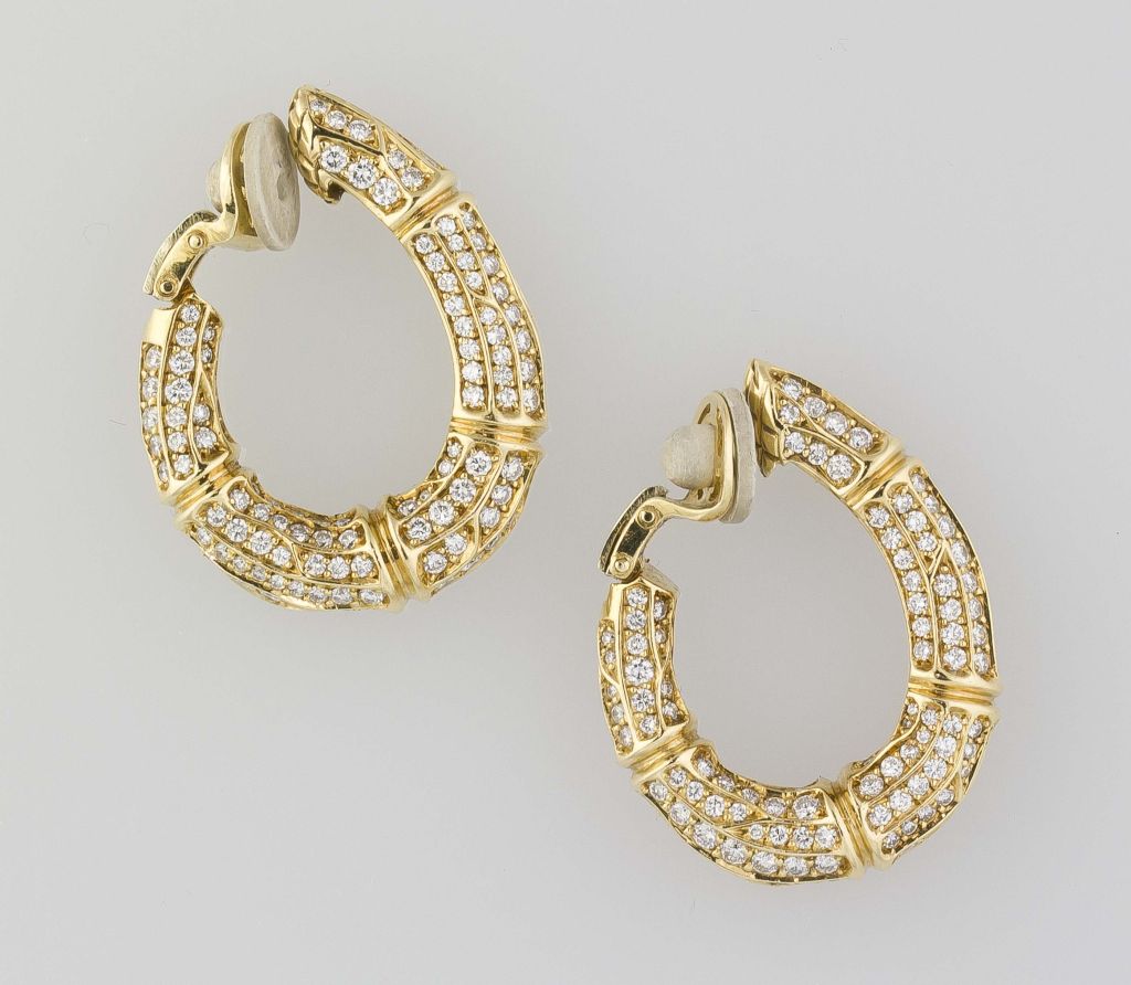 CARTIER Diamond Gold Bamboo Hoop Earrings Clips