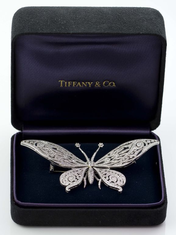 Contemporary TIFFANY Platinum Diamond Large Butterfly Brooch Pin