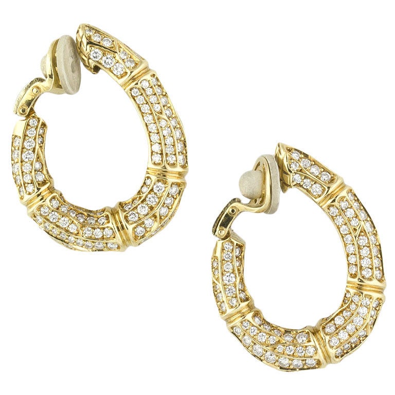 CARTIER Diamond Gold Bamboo Hoop Earrings Clips