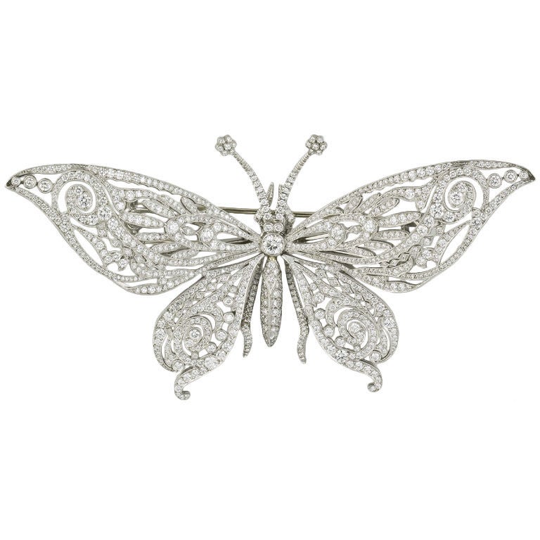 TIFFANY Platinum Diamond Large Butterfly Brooch Pin