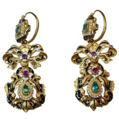 A Pair of Enamel and Gem Set Neo Renaissance Earrings