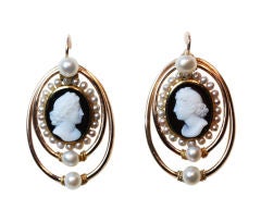 Cameo and Pearl Napoleon III Earrings