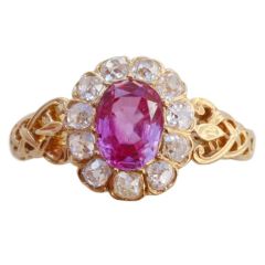 Pink Sapphire and Diamond Ring in Celtic Style