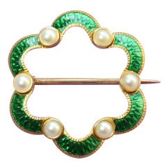 CARRINGTON & COMPANY Green Enamel and Pearl Brooch