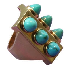 Extravagant EVALD NIELSEN Gold Turquoise and Amazonite Ring