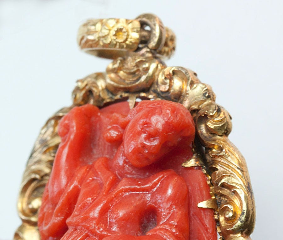 Rare Double Coral Cameo with the Angel Gabriel and Joseph 3