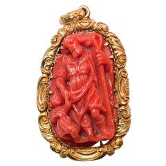 Rare Double Coral Cameo with the Angel Gabriel and Joseph