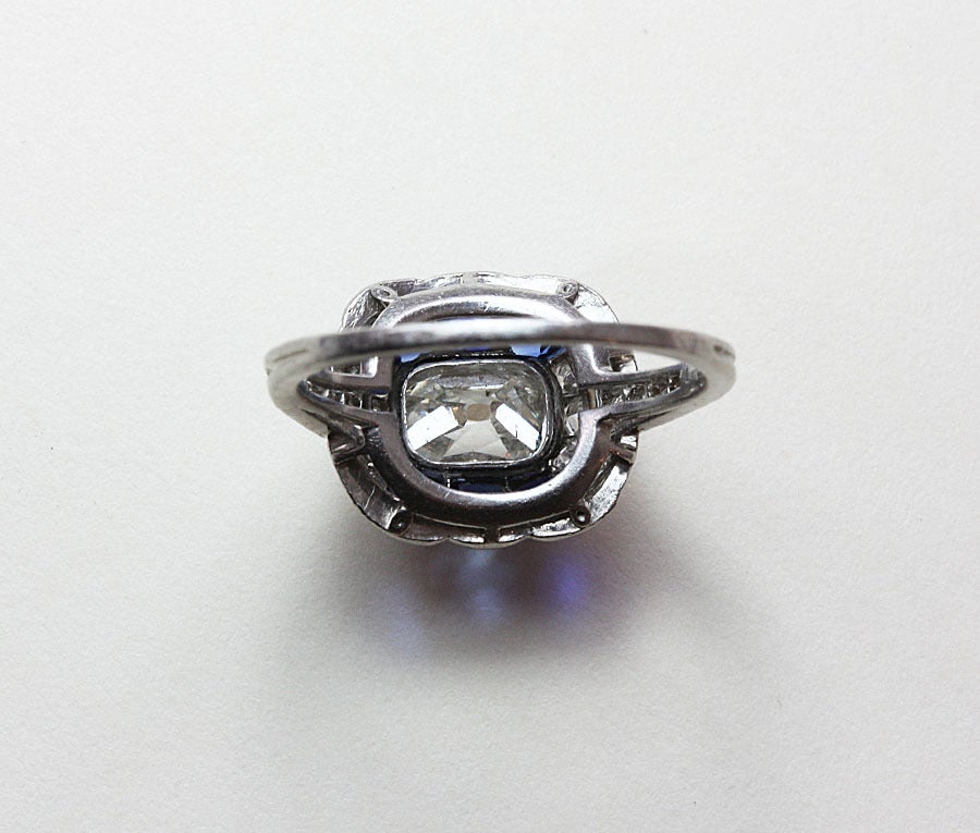 Art Deco LINZELER & MARCHAK Art Déco Diamond and Sapphire Ring