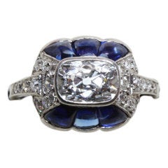 Antique LINZELER & MARCHAK Art Déco Diamond and Sapphire Ring