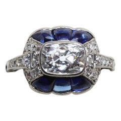 LINZELER & MARCHAK Art Déco Diamond and Sapphire Ring
