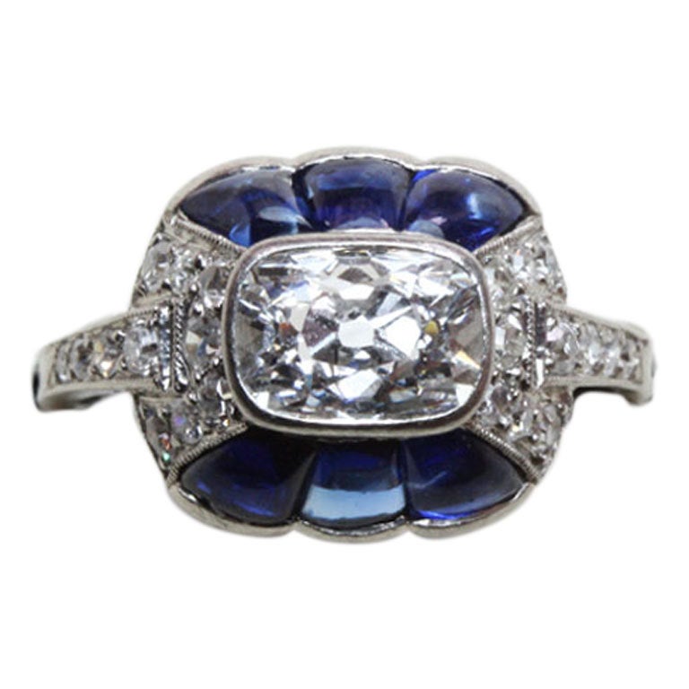 LINZELER & MARCHAK Art Déco Diamond and Sapphire Ring