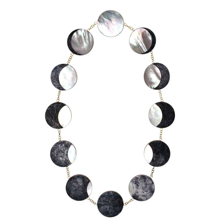 PHILIP SAJET Silver Gold and Mother of Pearl Eclipse Necklace at 1stDibs