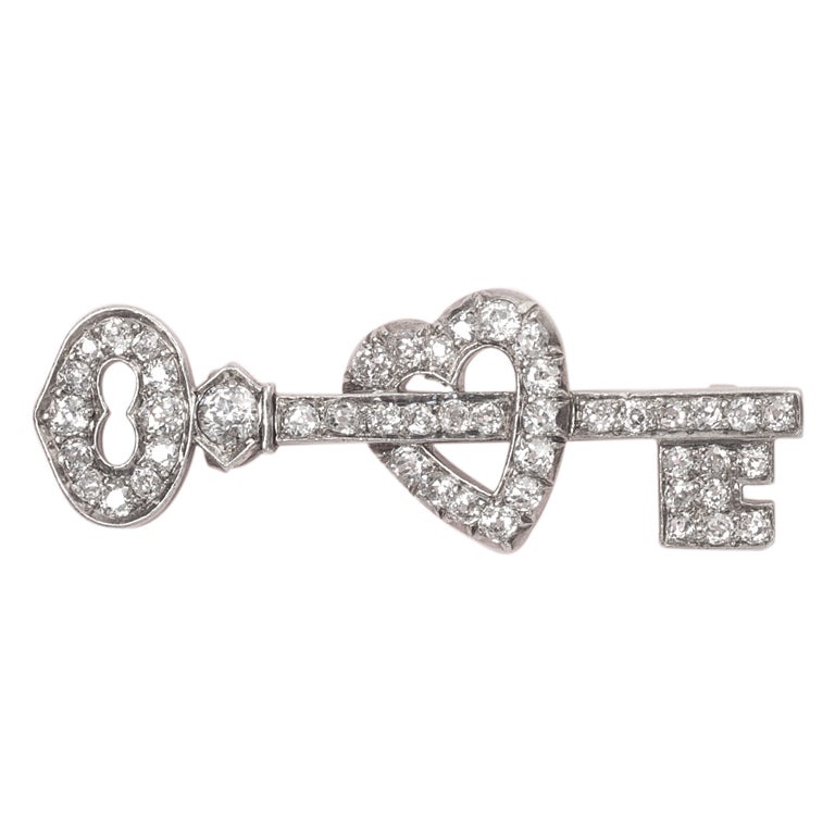 Diamond Key To My Heart Brooch