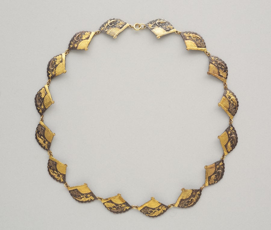 Shakudo Fan Necklace with Herons