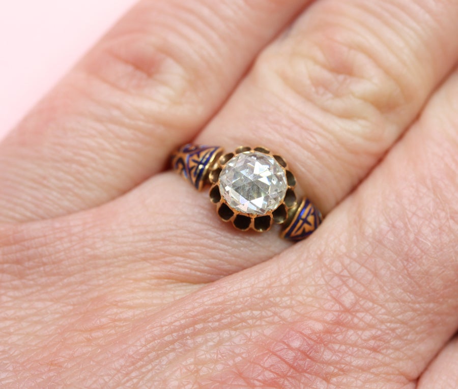 Women's Rose Cut Diamond and Enamel Ring