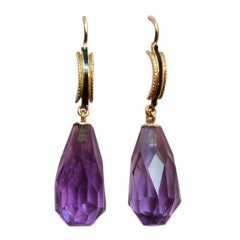 Antique Amethyst Briolette and Gold Earrings