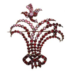 Antique Garnet Silver Gilt Aigrette Brooch