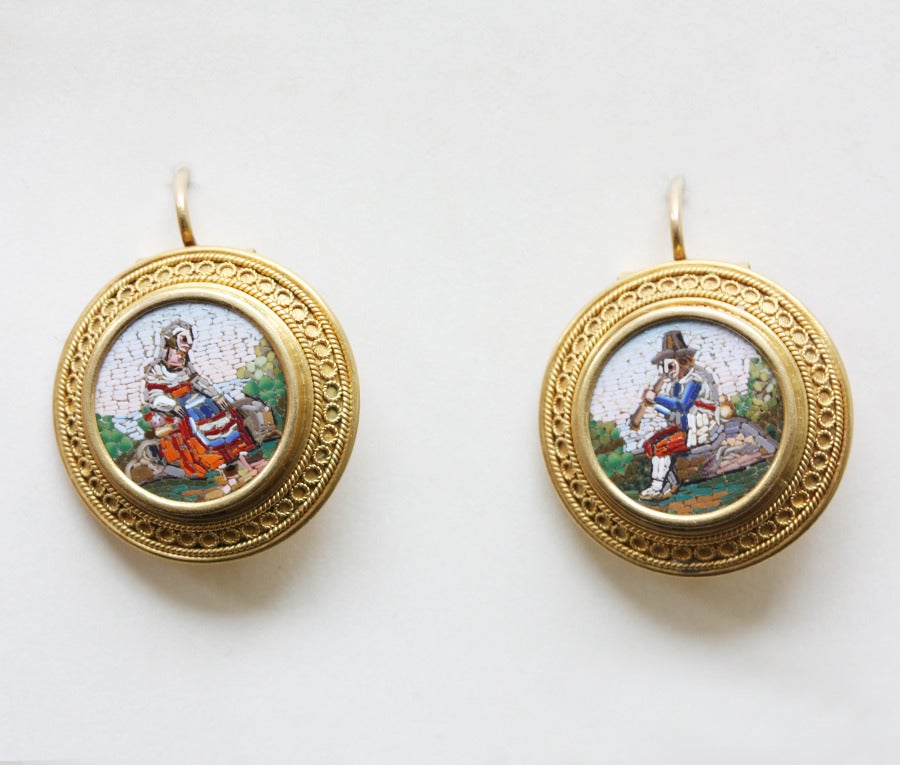 Neo Etruscan Roman Micromosaic Earrings