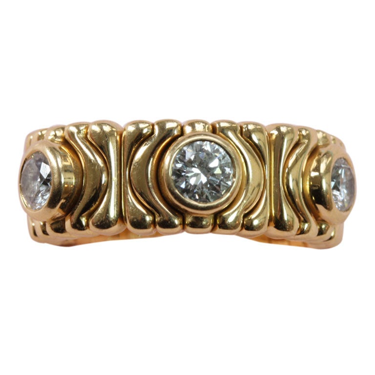 1980s Bulgari Diamond Gold Ring