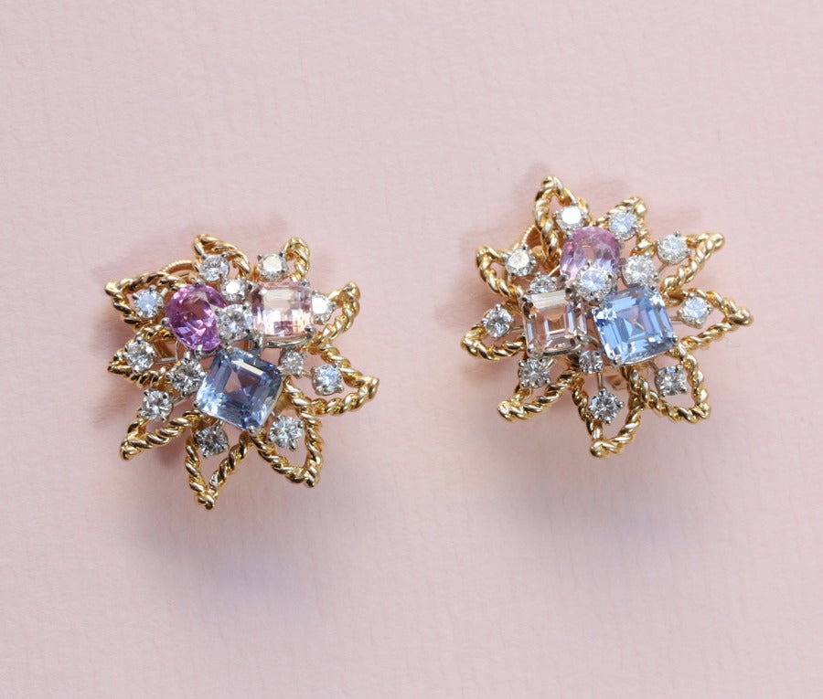 Oscar Heyman Colored Sapphire Diamond Earclips at 1stdibs