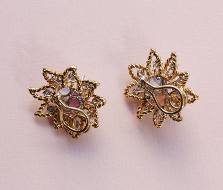 Women's Oscar Heyman Colored Sapphire Diamond Earclips