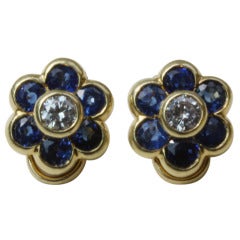 Vintage Van Cleef & Arpels Hawaii Flower Sapphire Diamond Ear Clips