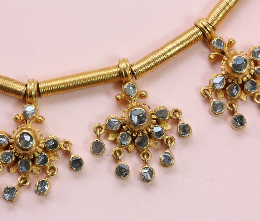 Diamond and Gold Necklace and Earrings In Excellent Condition In Amsterdam, NL