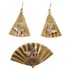 Antique Three Colors Gold Fan and Butterfly Suite
