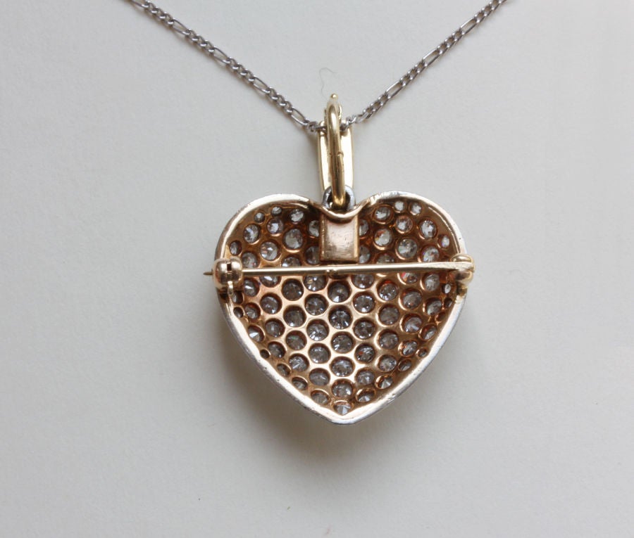 Pendentif et broche en forme de cœur en diamant Excellent état - En vente à Amsterdam, NL