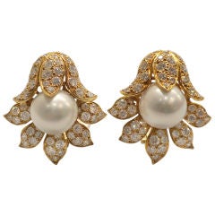 Vintage VOURAKIS Diamond and Pearl Earrings, Circa 1970