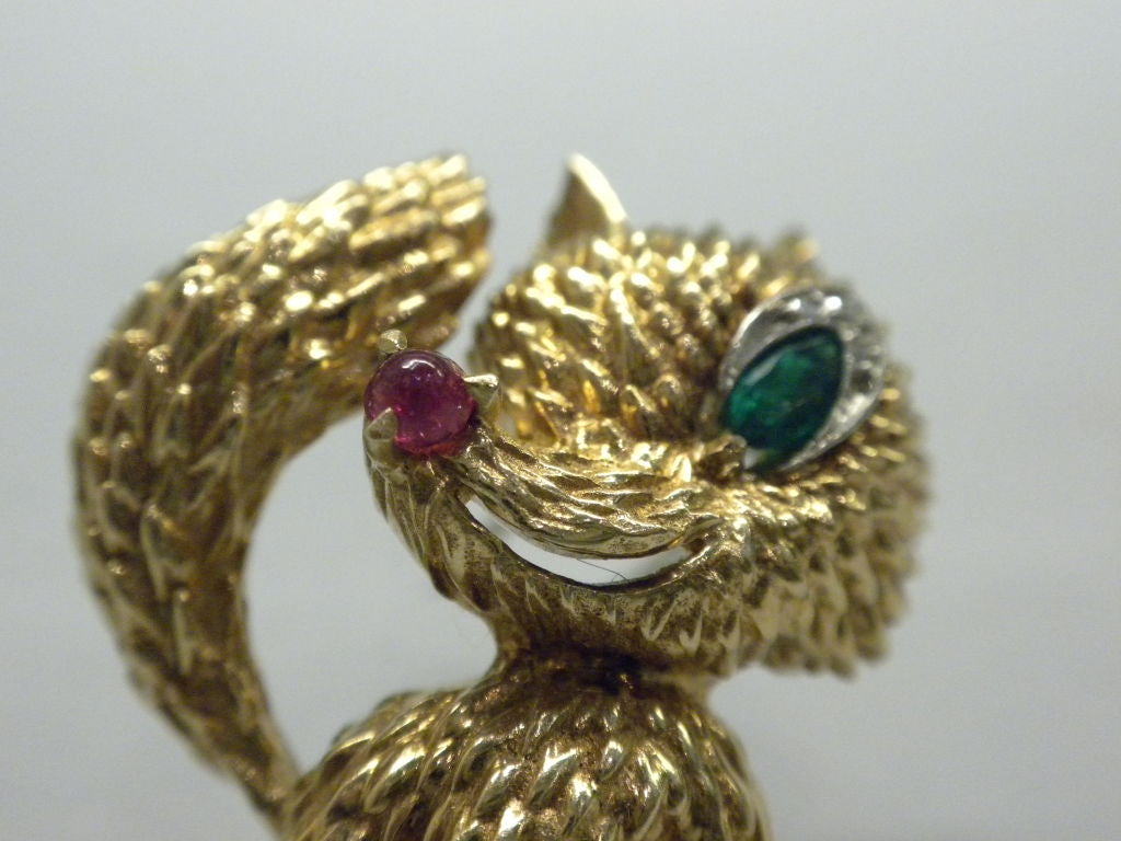 Women's VAN CLEEF & ARPELS Diamond Emerald Ruby and Gold Fox Brooch