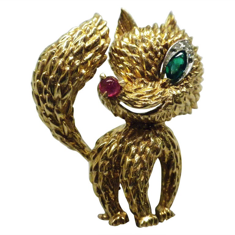 VAN CLEEF and ARPELS Diamond Emerald Ruby and Gold Fox Brooch at ...